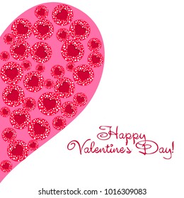 Greeting card day of St. Valentine. Abstract design, hearts with pea prints, gifts, vector.