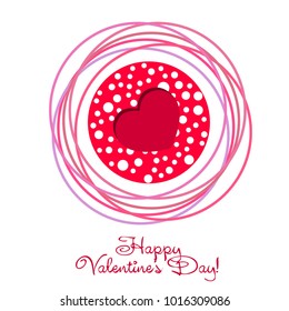 Greeting card day of St. Valentine. Abstract design, hearts with pea prints, gifts, vector.