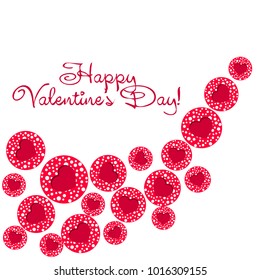 Greeting card day of St. Valentine. Abstract design, hearts with pea prints, gifts, vector.