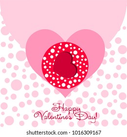 Greeting card day of St. Valentine. Abstract design, hearts with pea prints, gifts, vector.