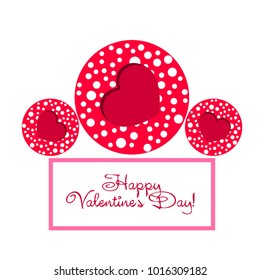 Greeting card day of St. Valentine. Abstract design, hearts with pea prints, gifts, vector.