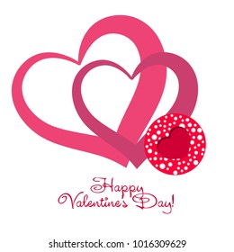 Greeting card day of St. Valentine. Abstract design, hearts with pea prints, gifts, vector.