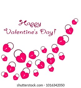 Greeting card day of St. Valentine. Abstract design, hearts in lock style, gifts, vector.