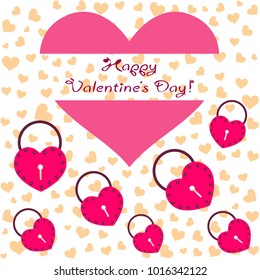 Greeting card day of St. Valentine. Abstract design, hearts in lock style, gifts, vector.