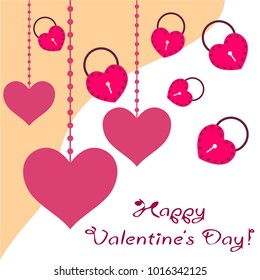 Greeting card day of St. Valentine. Abstract design, hearts in lock style, gifts, vector.