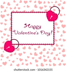 Greeting card day of St. Valentine. Abstract design, hearts in lock style, gifts, vector.