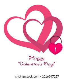 Greeting card day of St. Valentine. Abstract design, hearts in lock style, gifts, vector.