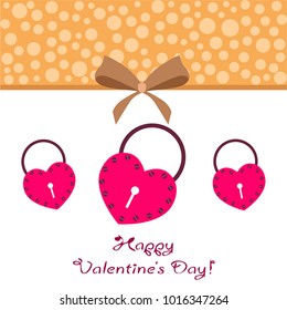 Greeting card day of St. Valentine. Abstract design, hearts in lock style, gifts, vector.