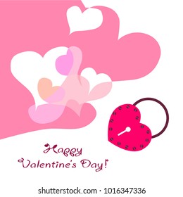 Greeting card day of St. Valentine. Abstract design, hearts in lock style, gifts, vector.