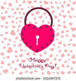 Greeting card day of St. Valentine. Abstract design, hearts in lock style, gifts, vector.