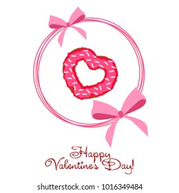 Greeting card day of St. Valentine. Abstract design, donuts in the form of heart, hearts, gifts, vector.