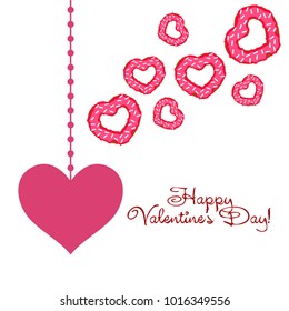 Greeting card day of St. Valentine. Abstract design, donuts in the form of heart, hearts, gifts, vector.