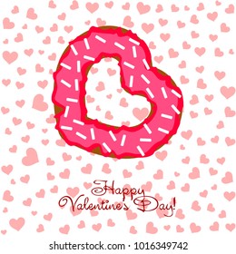 Greeting card day of St. Valentine. Abstract design, donuts in the form of heart, hearts, gifts, vector.