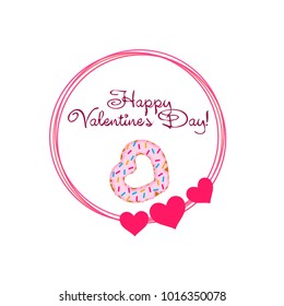 Greeting card day of St. Valentine. Abstract design, donuts in the form of heart, hearts, gifts, vector.
