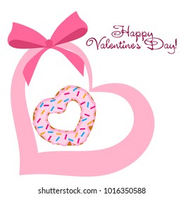 Greeting card day of St. Valentine. Abstract design, donuts in the form of heart, hearts, gifts, vector.