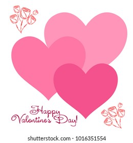 Greeting card day of St. Valentine. Abstract design, roses, flowers, hearts, gifts, vector.