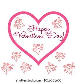 Greeting card day of St. Valentine. Abstract design, roses, flowers, hearts, gifts, vector.