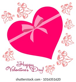 Greeting card day of St. Valentine. Abstract design, roses, flowers, hearts, gifts, vector.