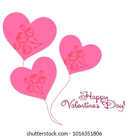 Greeting card day of St. Valentine. Abstract design, roses, flowers, hearts, gifts, vector.
