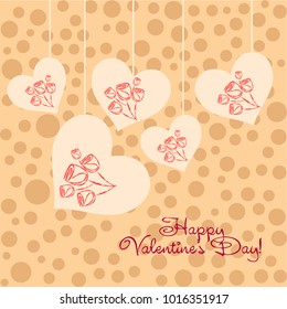 Greeting card day of St. Valentine. Abstract design, roses, flowers, hearts, gifts, vector.