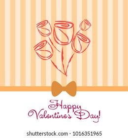 Greeting card day of St. Valentine. Abstract design, roses, flowers, hearts, gifts, vector.