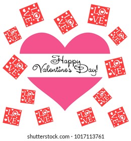 Greeting card day of St. Valentine. Abstract design, greeting card with the inscription love, hearts, gifts, vector.