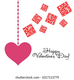 Greeting card day of St. Valentine. Abstract design, greeting card with the inscription love, hearts, gifts, vector.