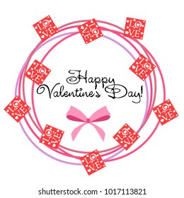 Greeting card day of St. Valentine. Abstract design, greeting card with the inscription love, hearts, gifts, vector.