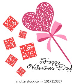 Greeting card day of St. Valentine. Abstract design, greeting card with the inscription love, hearts, gifts, vector.