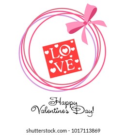 Greeting card day of St. Valentine. Abstract design, greeting card with the inscription love, hearts, gifts, vector.