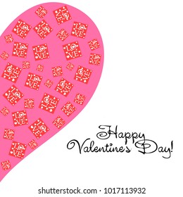 Greeting card day of St. Valentine. Abstract design, greeting card with the inscription love, hearts, gifts, vector.