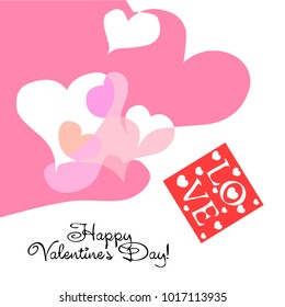 Greeting card day of St. Valentine. Abstract design, greeting card with the inscription love, hearts, gifts, vector.