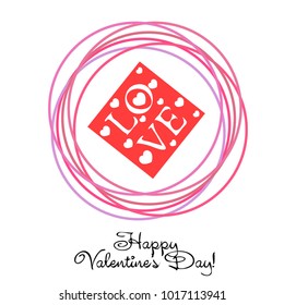 Greeting card day of St. Valentine. Abstract design, greeting card with the inscription love, hearts, gifts, vector.