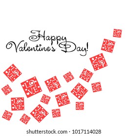 Greeting card day of St. Valentine. Abstract design, greeting card with the inscription love, hearts, gifts, vector.