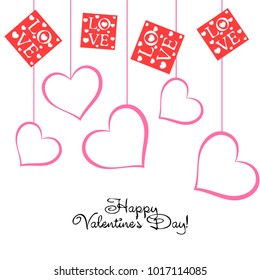 Greeting card day of St. Valentine. Abstract design, greeting card with the inscription love, hearts, gifts, vector.