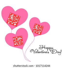 Greeting card day of St. Valentine. Abstract design, greeting card with the inscription love, hearts, gifts, vector.