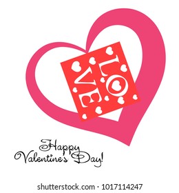 Greeting card day of St. Valentine. Abstract design, greeting card with the inscription love, hearts, gifts, vector.