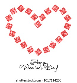Greeting card day of St. Valentine. Abstract design, greeting card with the inscription love, hearts, gifts, vector.
