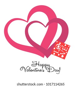 Greeting card day of St. Valentine. Abstract design, greeting card with the inscription love, hearts, gifts, vector.