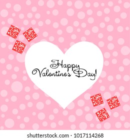 Greeting card day of St. Valentine. Abstract design, greeting card with the inscription love, hearts, gifts, vector.