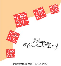 Greeting card day of St. Valentine. Abstract design, greeting card with the inscription love, hearts, gifts, vector.