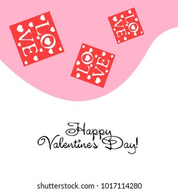 Greeting card day of St. Valentine. Abstract design, greeting card with the inscription love, hearts, gifts, vector.