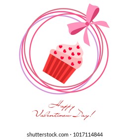 Greeting card day of St. Valentine. Abstract design, capcake, hearts, gifts, vector.