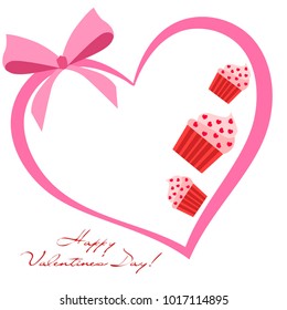 Greeting card day of St. Valentine. Abstract design, capcake, hearts, gifts, vector.