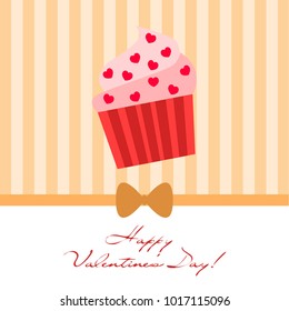 Greeting card day of St. Valentine. Abstract design, capcake, hearts, gifts, vector.