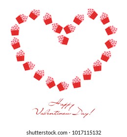 Greeting card day of St. Valentine. Abstract design, capcake, hearts, gifts, vector.