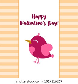 Greeting card day of St. Valentine. Abstract design, pink birds, hearts, gifts, vector.