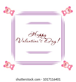 Greeting card day of St. Valentine. Abstract design, pink teddy bear with hearts in hands, hearts, gifts, vector.