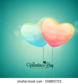 Greeting card decorated with beautiful heart shaped balloons for Valentine's Day. 