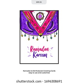 Greeting card decorated for Ramadan 
and Eid Mubarak celebrations. Editable template to any media such poster , banner , flyer. Ready to use Vector Illustration EPS 10